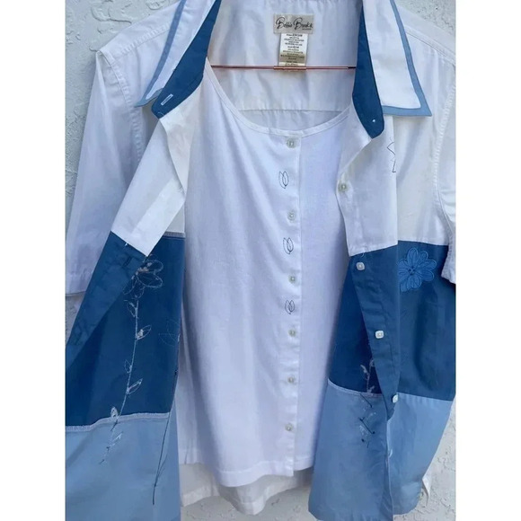 Bobbie Brooks Womens Short Sleeve Floral Embroidery Shirt White Blue 22w/24w - Picture 5 of 10
